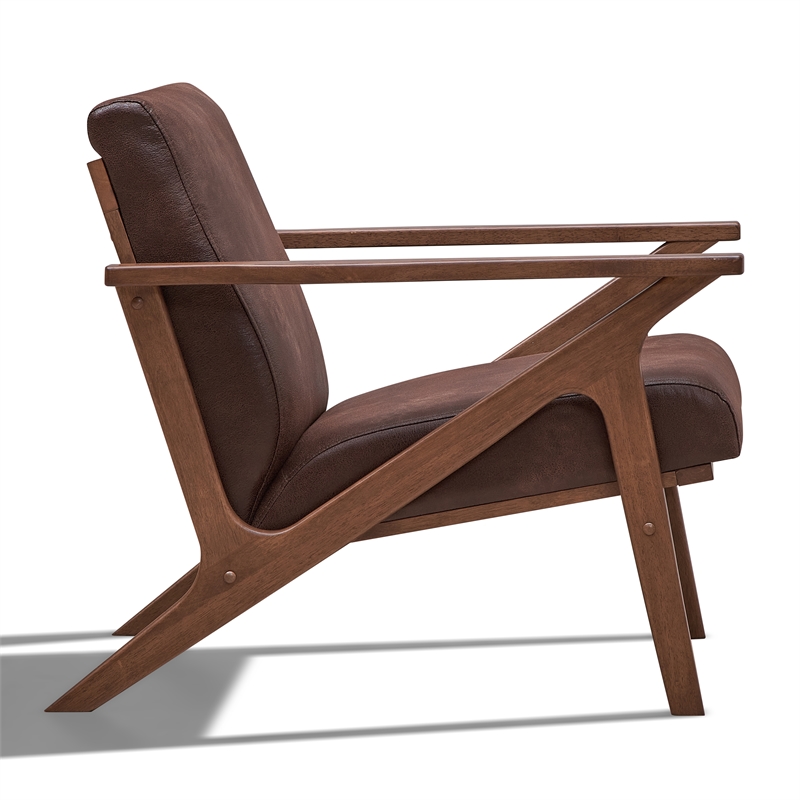 Omax Decor Zola Solid Wood and Fabric Upholstered Accent Armchair in Brown