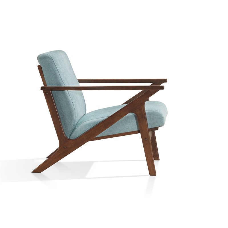 Omax Decor Zola Solid Wood and Fabric Upholstered Accent Armchair in Mint Blue