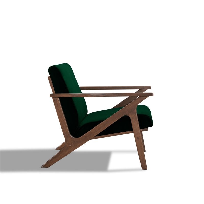 Omax Decor Zola Solid Wood and Velvet Upholstered Accent Armchair in Green
