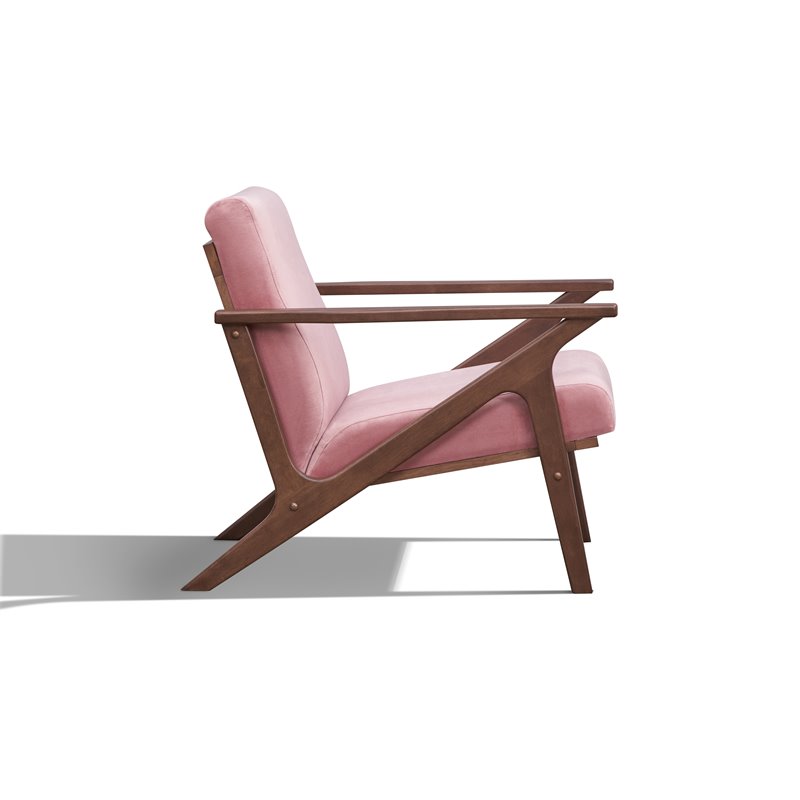 Omax Decor Zola Solid Wood and Velvet Upholstered Accent Armchair in Blush Pink