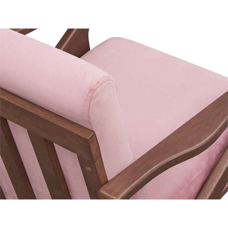 Omax Decor Zola Solid Wood and Velvet Upholstered Accent Armchair in Blush Pink