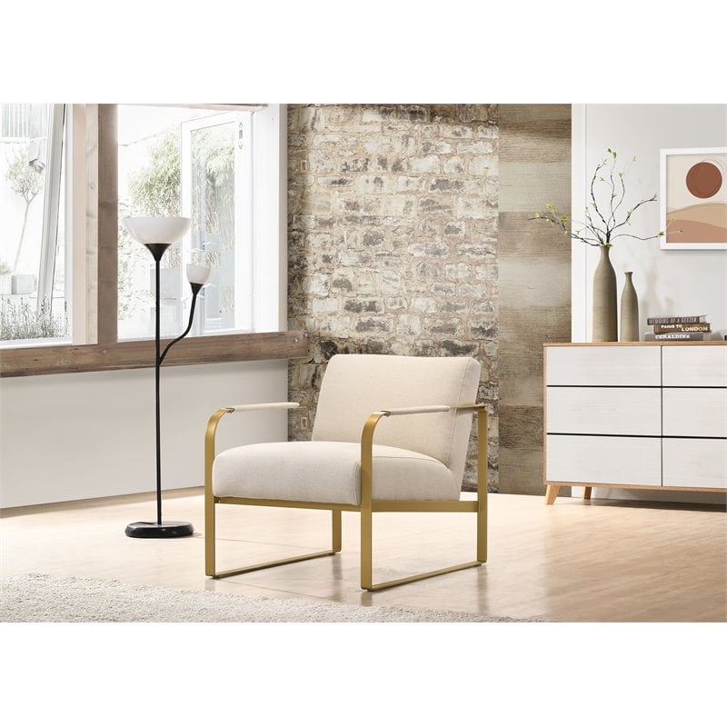Omax Decor Mason Steel/Fabric Upholstered Lounge Accent Chair in Beige/Gold