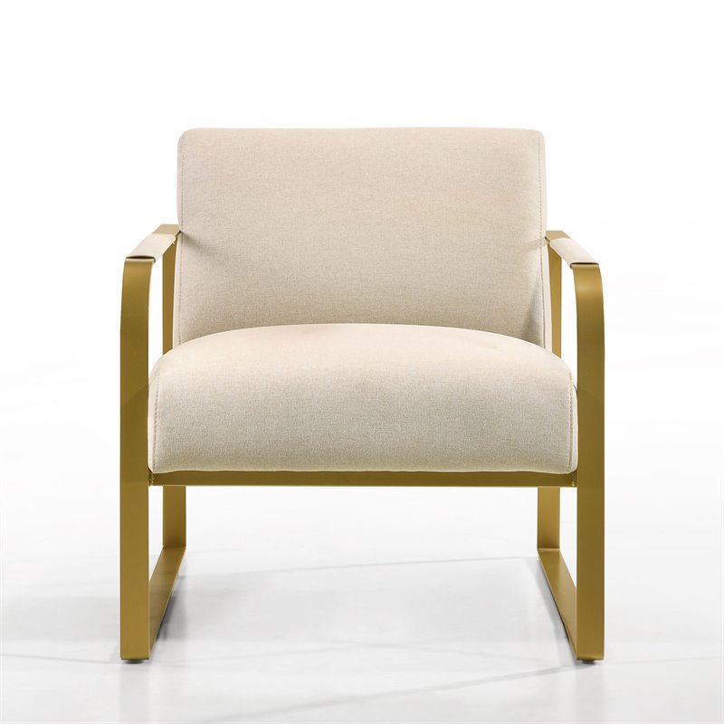 Omax Decor Mason Steel/Fabric Upholstered Lounge Accent Chair in Beige/Gold