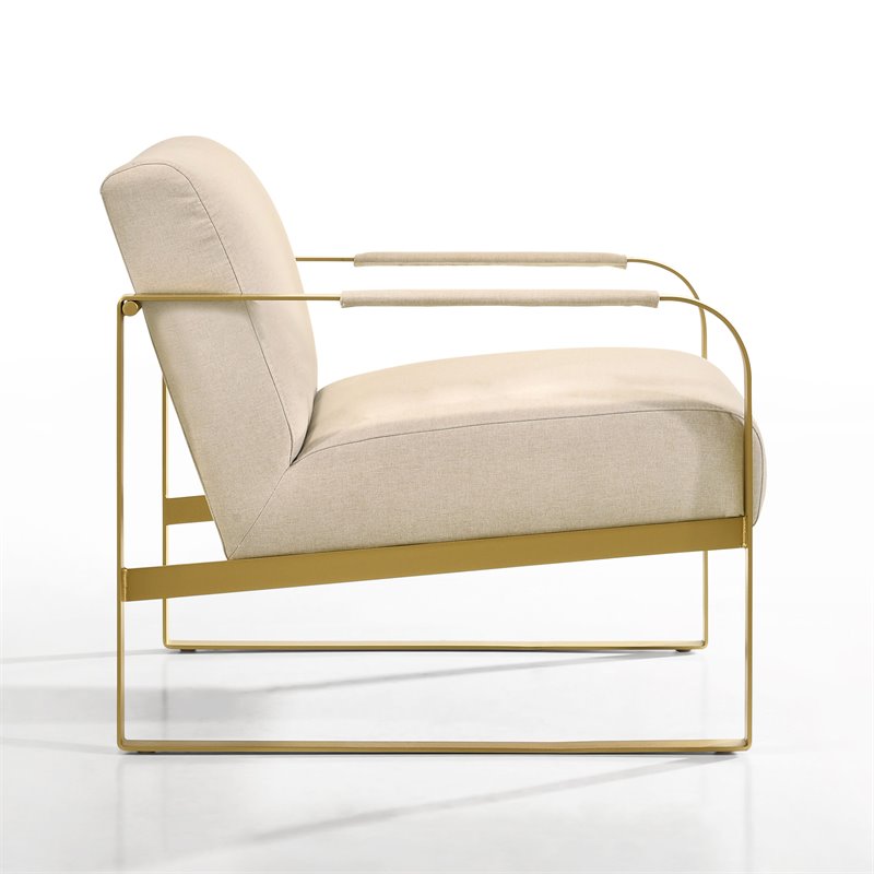 Omax Decor Mason Steel/Fabric Upholstered Lounge Accent Chair in Beige/Gold