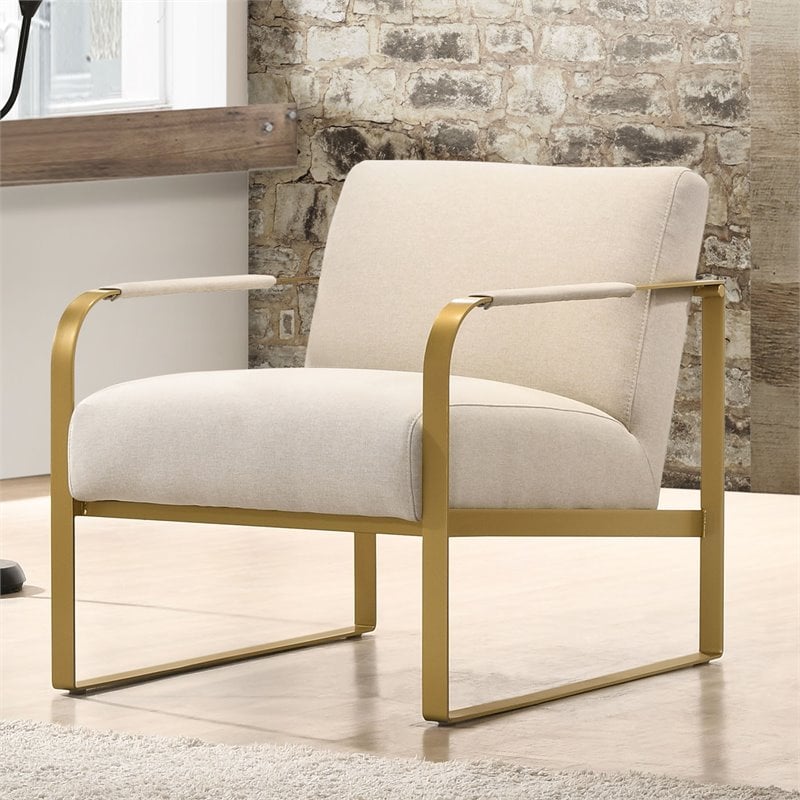 Omax Decor Mason Steel/Fabric Upholstered Lounge Accent Chair in Beige/Gold