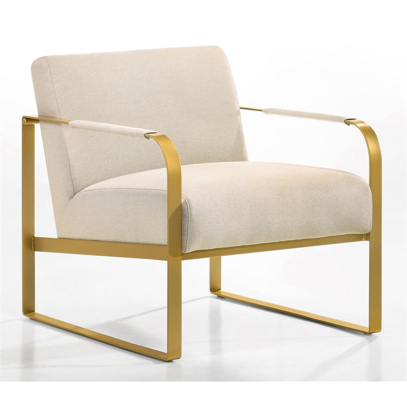 Omax Decor Mason Steel/Fabric Upholstered Lounge Accent Chair in Beige/Gold