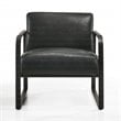Omax Decor Mason Steel/Genuine Leather Lounge Accent Chair in Black/Black