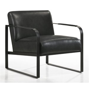 Omax Decor Mason Steel/Genuine Leather Lounge Accent Chair in Black/Black