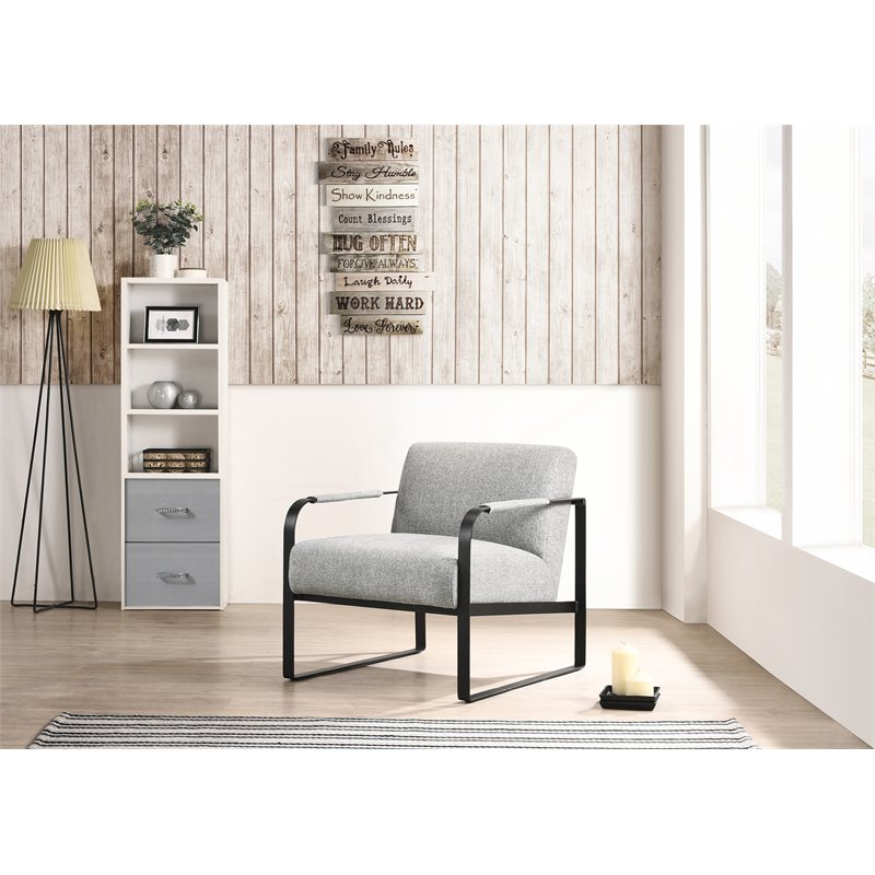 Omax Decor Mason Steel/Fabric Upholstered Lounge Accent Chair in Gray/Black