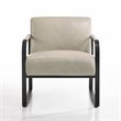 Omax Decor Mason Steel/Genuine Leather Lounge Accent Chair in Stone/Black