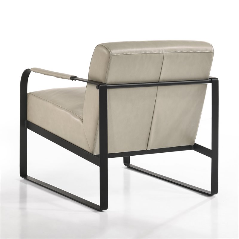 Omax Decor Mason Steel/Genuine Leather Lounge Accent Chair in Stone/Black