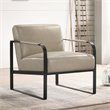 Omax Decor Mason Steel/Genuine Leather Lounge Accent Chair in Stone/Black