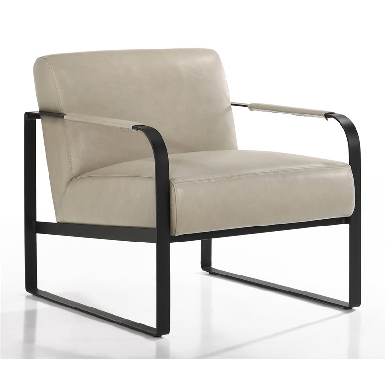 Omax Decor Mason Steel/Genuine Leather Lounge Accent Chair in Stone/Black