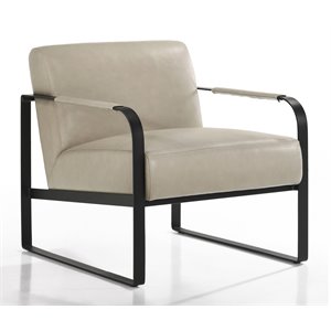 Omax Decor Mason Steel/Genuine Leather Lounge Accent Chair in Stone/Black