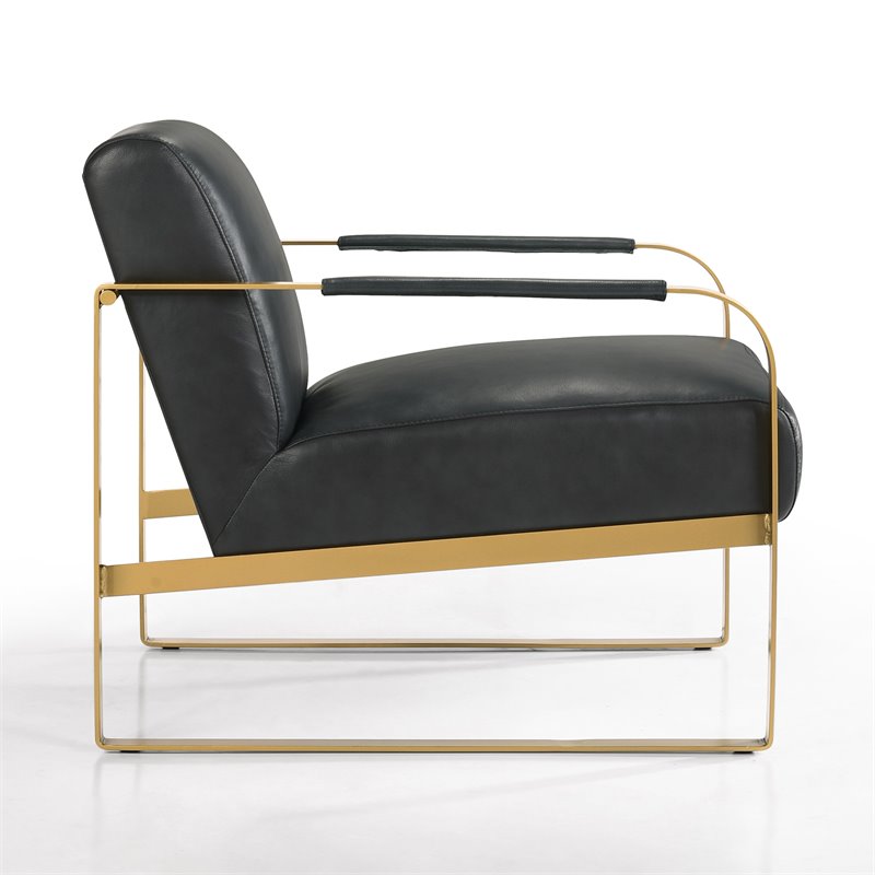 Omax Decor Mason Steel/Genuine Leather Lounge Accent Chair in Black/Gold