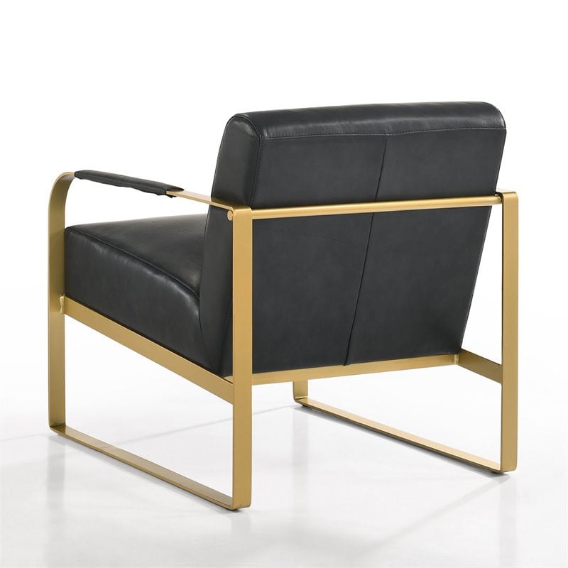 Omax Decor Mason Steel/Genuine Leather Lounge Accent Chair in Black/Gold