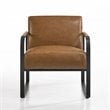 Omax Decor Mason Steel/Genuine Leather Lounge Accent Chair in Caramel/Black