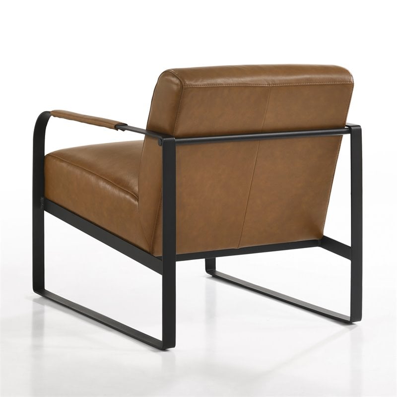 Omax Decor Mason Steel/Genuine Leather Lounge Accent Chair in Caramel/Black