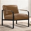 Omax Decor Mason Steel/Genuine Leather Lounge Accent Chair in Caramel/Black