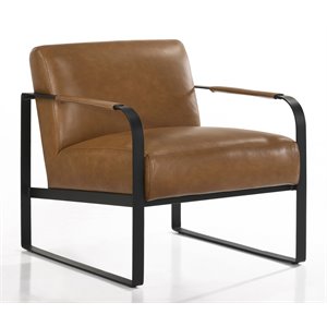 Omax Decor Mason Steel/Genuine Leather Lounge Accent Chair in Caramel/Black