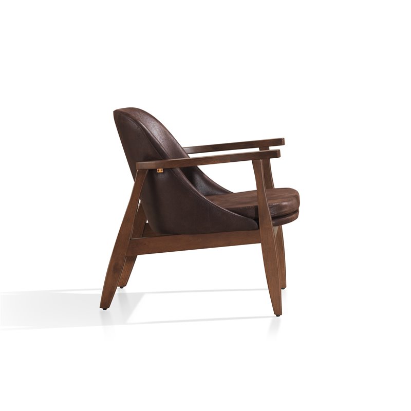 Omax Decor Cole Mid-Century Solid Wood and Fabric Lounge Accent Chair in Brown