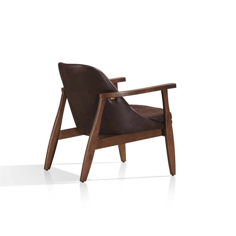 Omax Decor Cole Mid-Century Solid Wood and Fabric Lounge Accent Chair in Brown