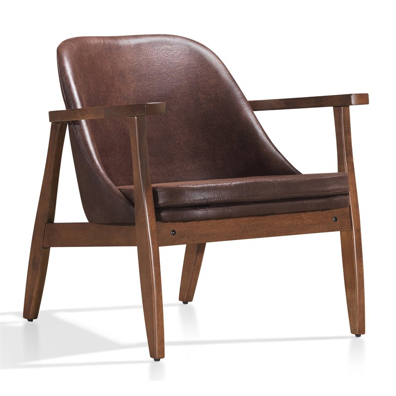 Omax Decor Cole Mid-Century Solid Wood and Fabric Lounge Accent Chair in Brown