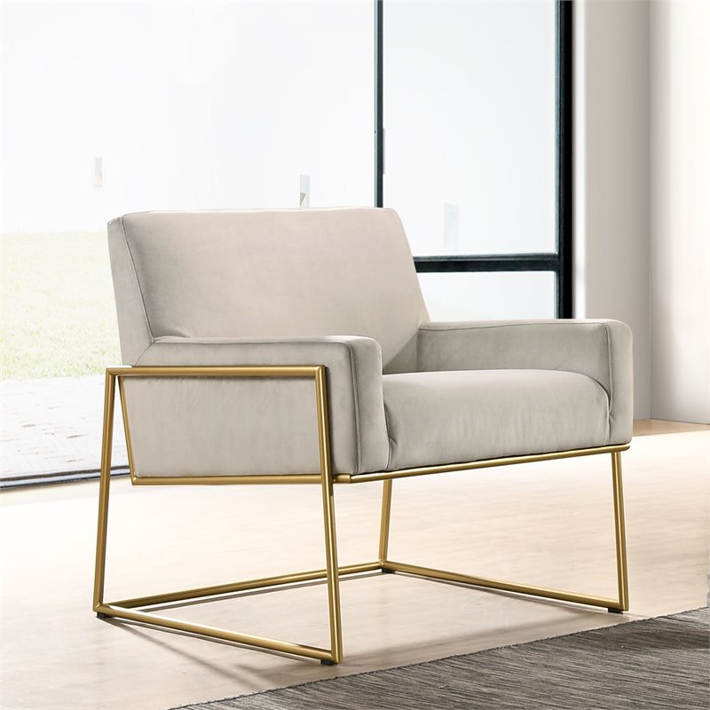 Omax Decor Milano Steel & Velvet Upholstered Lounge Accent Chair in Abalone Gray