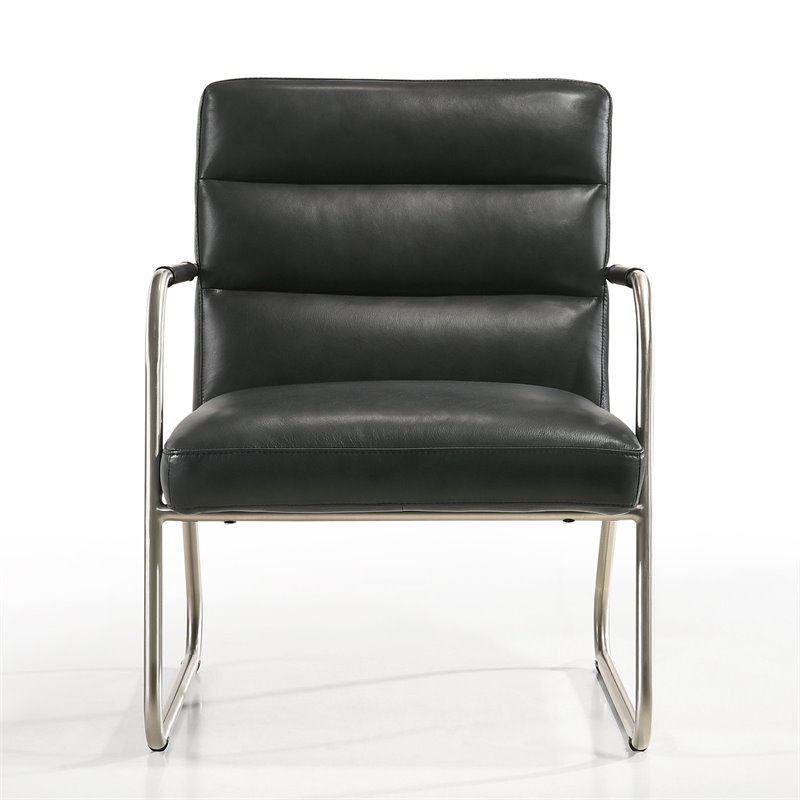 Omax Decor Spencer Stainless Steel/Leather Lounge Accent Chair in Black