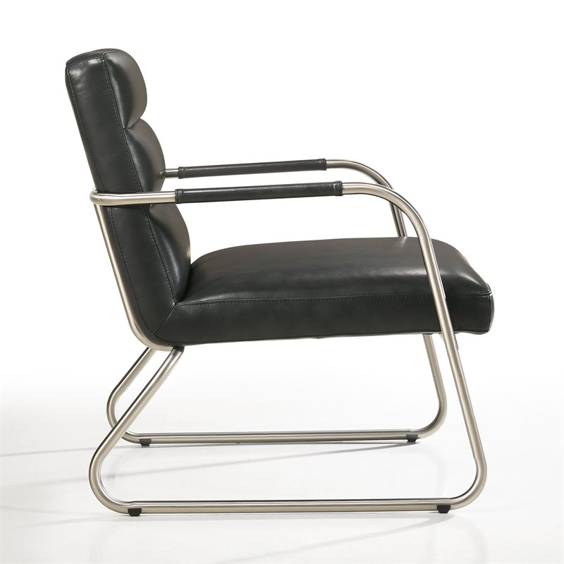 Omax Decor Spencer Stainless Steel/Leather Lounge Accent Chair in Black