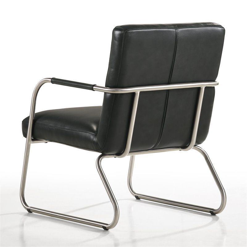 Omax Decor Spencer Stainless Steel/Leather Lounge Accent Chair in Black