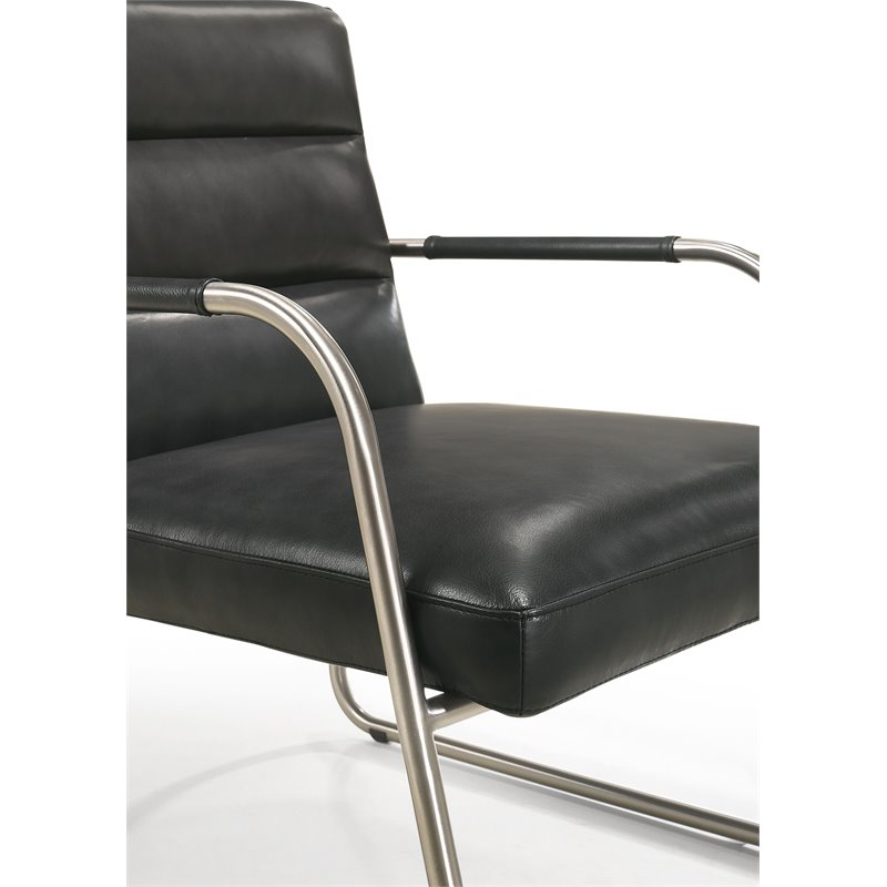 Omax Decor Spencer Stainless Steel/Leather Lounge Accent Chair in Black