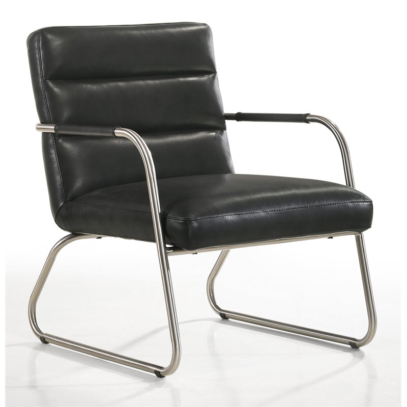 Omax Decor Spencer Stainless Steel/Leather Lounge Accent Chair in Black