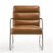 Omax Decor Spencer Stainless Steel/Leather Lounge Accent Chair in Caramel