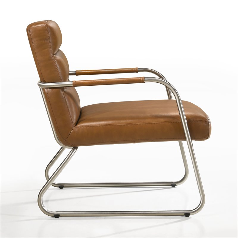 Omax Decor Spencer Stainless Steel/Leather Lounge Accent Chair in Caramel