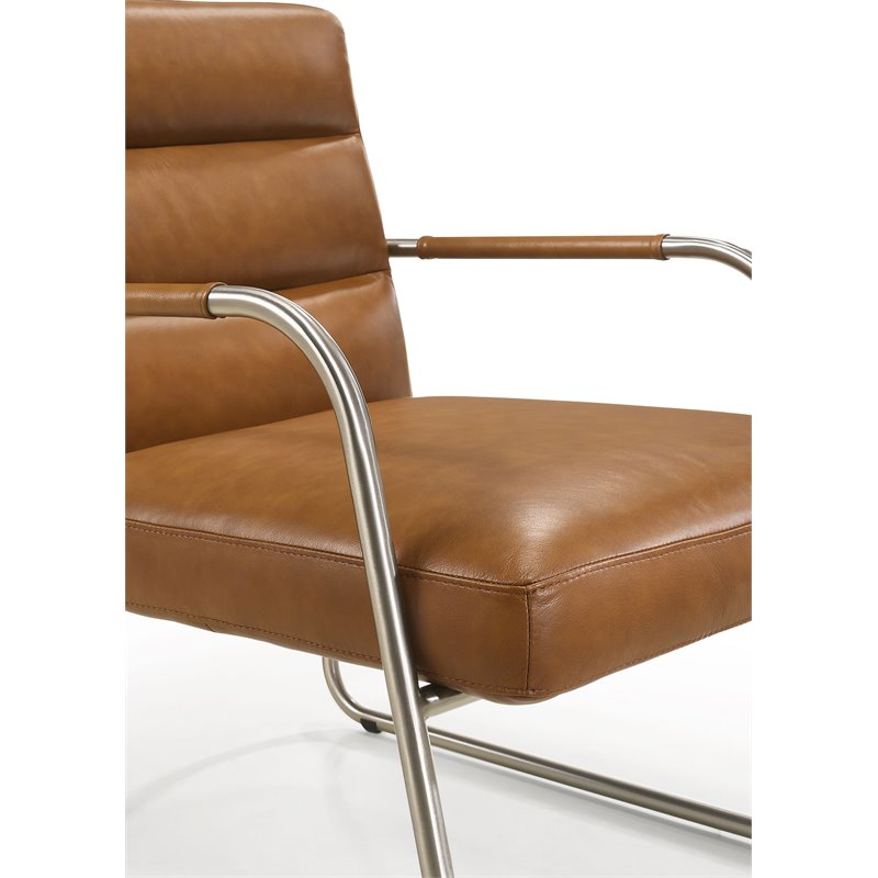 Omax Decor Spencer Stainless Steel/Leather Lounge Accent Chair in Caramel