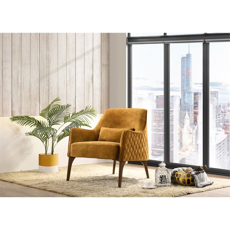 Omax Decor Jane Wood and Velvet Upholstered Lounge Accent Chair in Gold