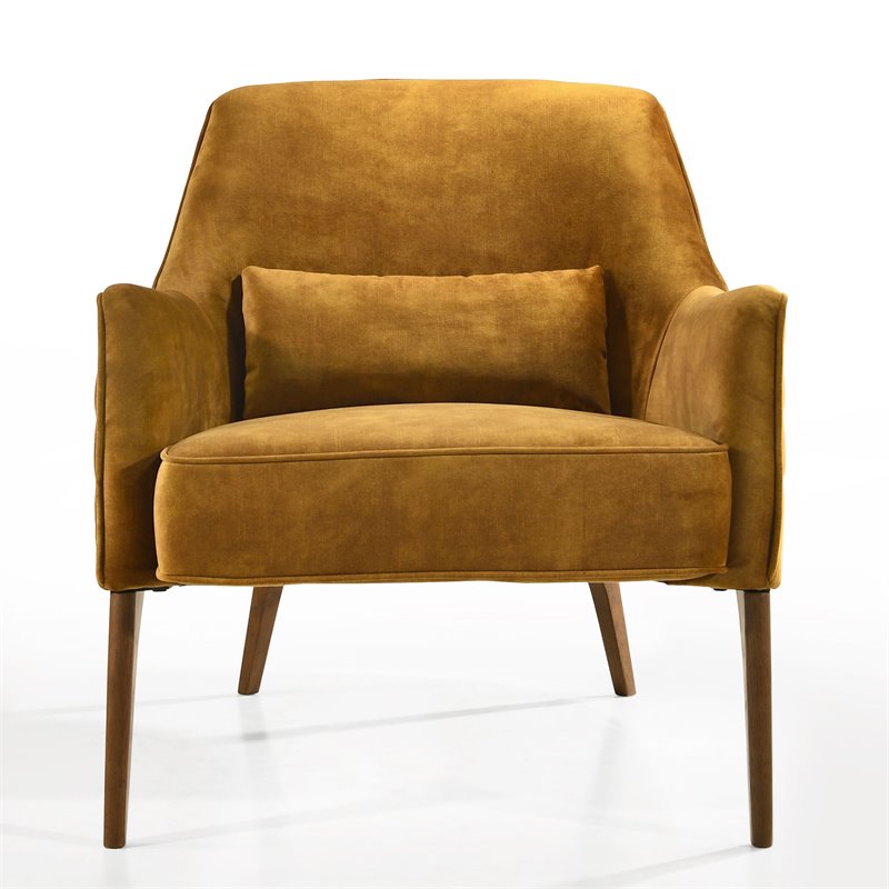 Omax Decor Jane Wood and Velvet Upholstered Lounge Accent Chair in Gold