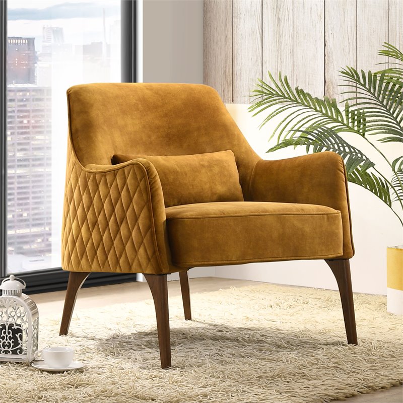 Omax Decor Jane Wood and Velvet Upholstered Lounge Accent Chair in Gold