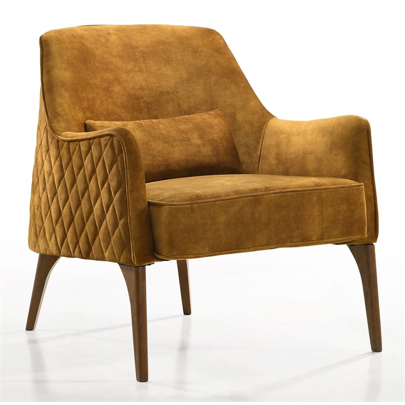 Omax Decor Jane Wood and Velvet Upholstered Lounge Accent Chair in Gold