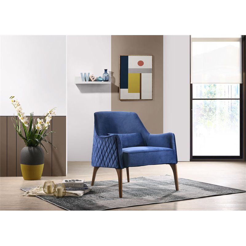 Omax Decor Jane Wood and Velvet Upholstered Lounge Accent Chair in Blue