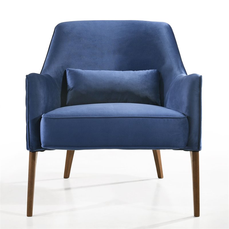 Omax Decor Jane Wood and Velvet Upholstered Lounge Accent Chair in Blue