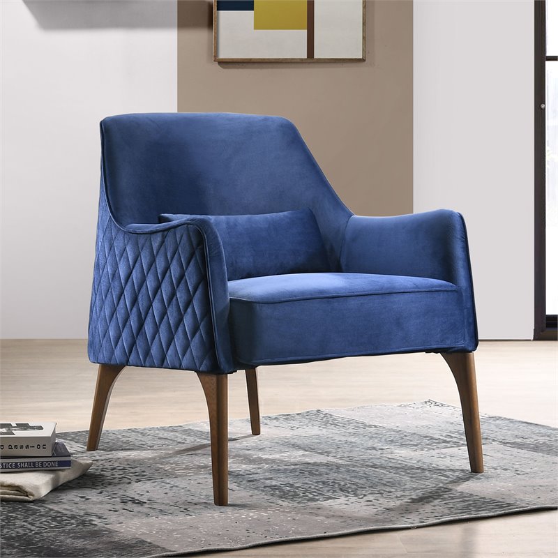 Omax Decor Jane Wood and Velvet Upholstered Lounge Accent Chair in Blue