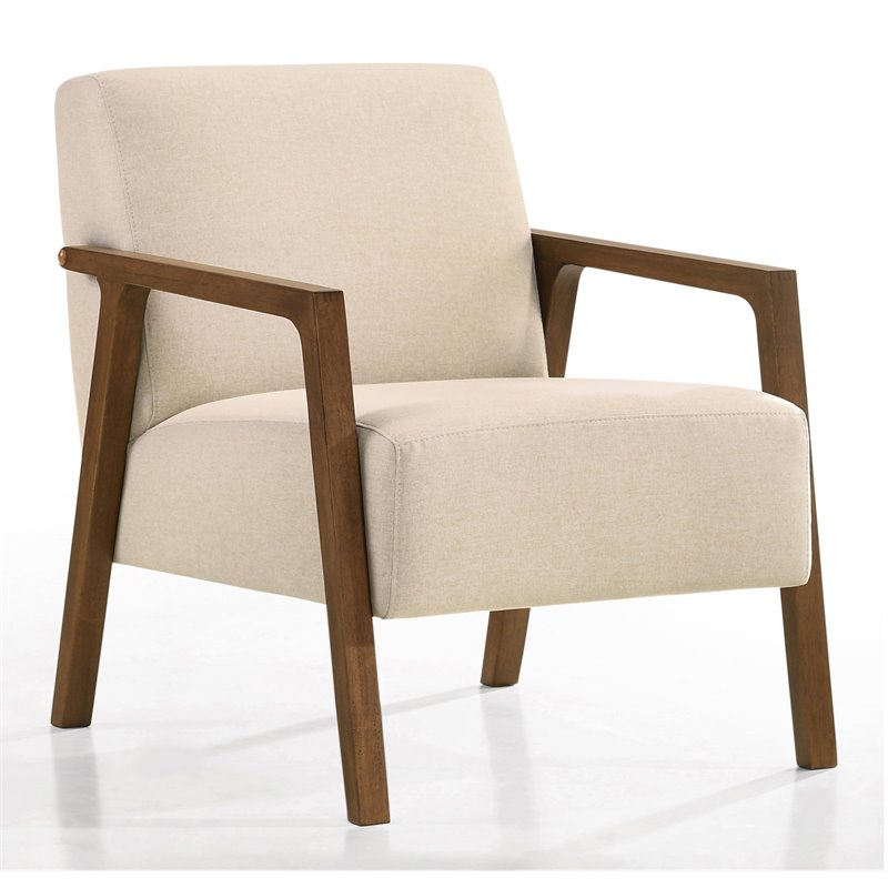 Omax Decor Fletcher Solid Wood & Fabric Upholstered Lounge Accent Chair in Beige