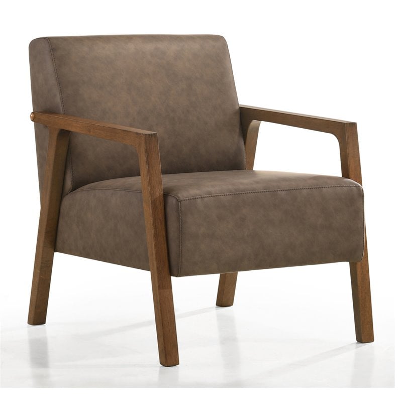 Omax Decor Fletcher Solid Wood & Fabric Upholstered Lounge Accent Chair in Brown