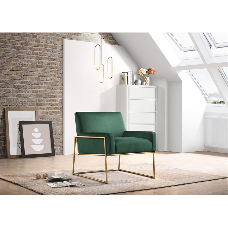 Omax Decor Milano Modern Steel & Velvet Upholstered Lounge Accent Chair in Green