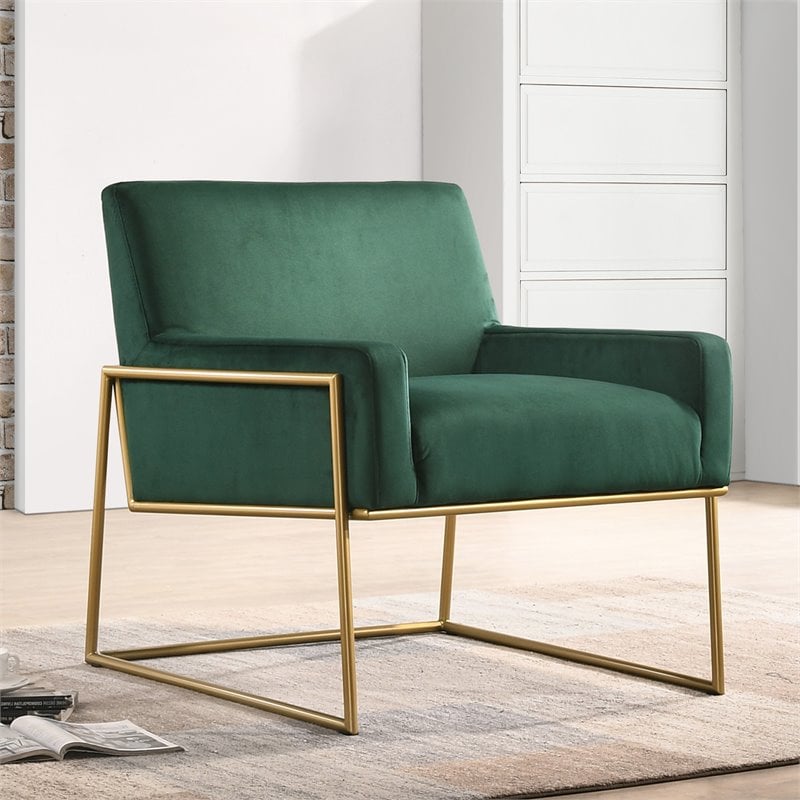 Omax Decor Milano Modern Steel & Velvet Upholstered Lounge Accent Chair in Green