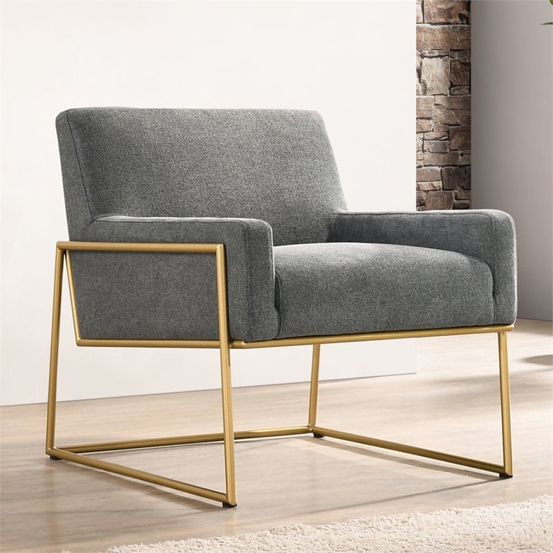 Omax Decor Milano Steel & Fabric Upholstered Lounge Accent Chair in Steel Gray