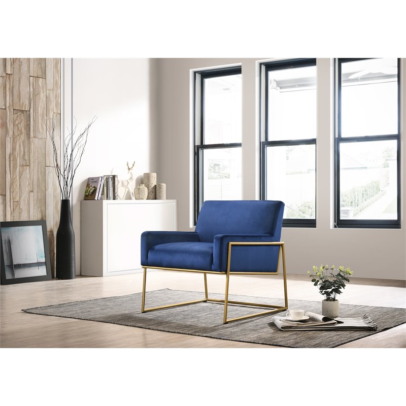 Omax Decor Milano Modern Steel & Velvet Upholstered Lounge Accent Chair in Blue
