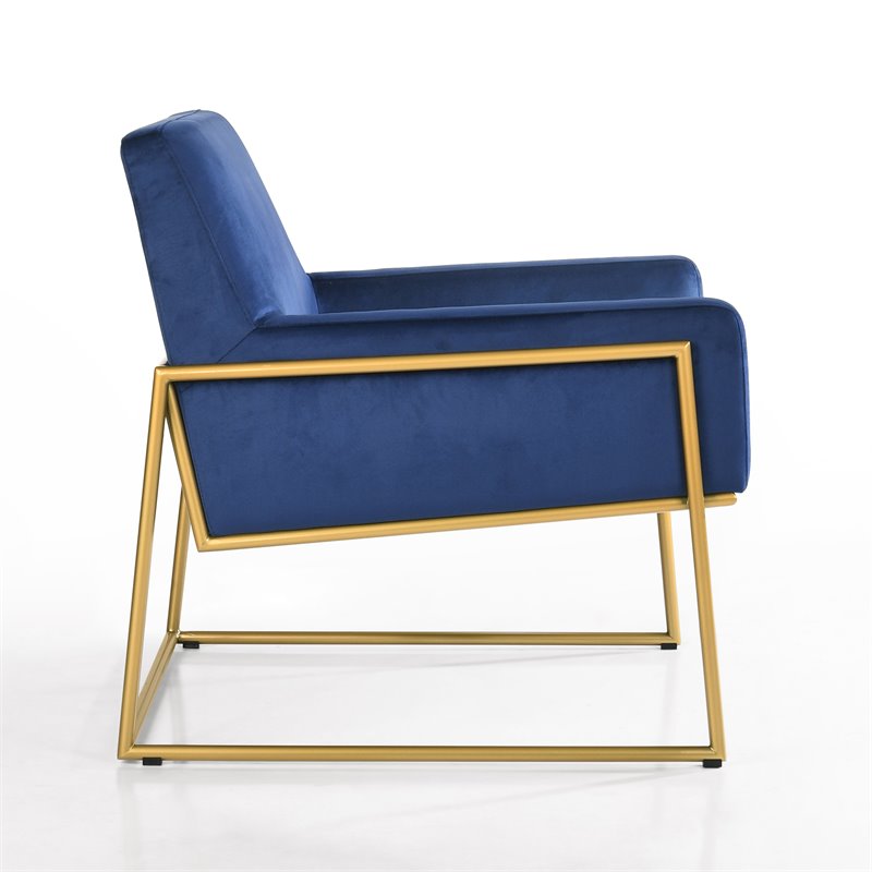 Omax Decor Milano Modern Steel & Velvet Upholstered Lounge Accent Chair in Blue